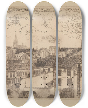 Triptych art skateboard deck of James Ensor Roofs At Ostend by James Ensor (1860-1949)
