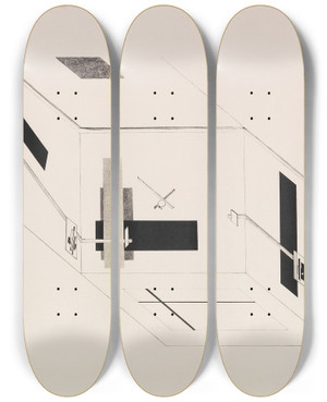 Triptych art skateboard deck of El Lissitzky Der Prounenraum Blatt 5 Der I Kestnermappe Proun by El Lissitzky (1890-1941)