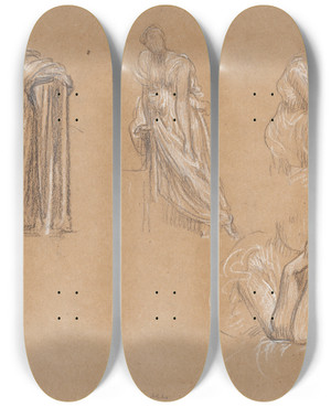 Triptych art skateboard deck of Frederic Leighton Figure Studies by Frederic Leighton (1830-1896)