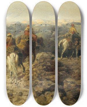 Triptych art skateboard deck of Jaroslav Vn Smugglers by Jaroslav Vesin (1860-1915)