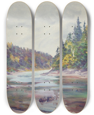 Triptych art skateboard deck of Dodge Macknight Landscape by Dodge Macknight (1860-1950)