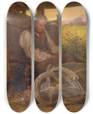 Triptych art skateboard deck of Briton Riviere The Old Gardener by Briton Riviere (1840-1920)