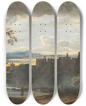 Triptych art skateboard deck of John Varley Linlithgow Palace by John Varley (1778-1842)