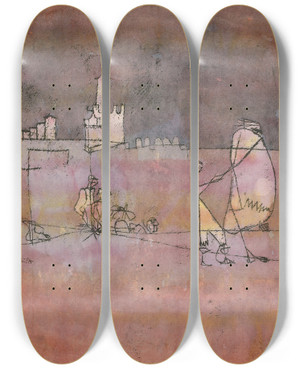 Triptych art skateboard deck of Paul Klee Episode Before An Arab Town by Paul Klee (1879-1940)