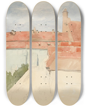 Triptych art skateboard deck of Edwin Austin Abbey Architecturalstudy Iii by Edwin Austin Abbey (1852-1911)