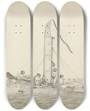 Triptych art skateboard deck of John Webber A Sailing Canoe Of Otaheite_2 by John Webber (1751-1793)
