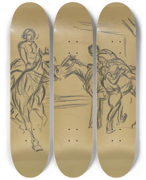 Triptych art skateboard deck of Wilhelm Kalb Hippodrome In Mannheim by Wilhelm Kalb