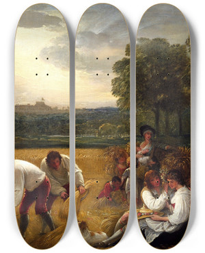 Triptych art skateboard deck of Benjamin West Harvesting At Windsor by Benjamin West (1738-1820)