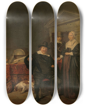 Triptych art skateboard deck of Pieter Codde Family Group by Pieter Codde (1599-1678)