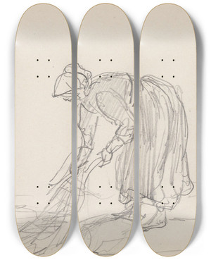 Triptych art skateboard deck of Adolph Tidemand Kvinne Som Trekker Garn by Adolph Tidemand (1814-1876)