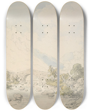 Triptych art skateboard deck of Anthony Devis Linmouth Lynmouth by Anthony Devis (1729-1816)