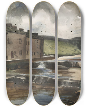 Triptych art skateboard deck of Robert Jamieson Yorkshire Village England by James Roberts