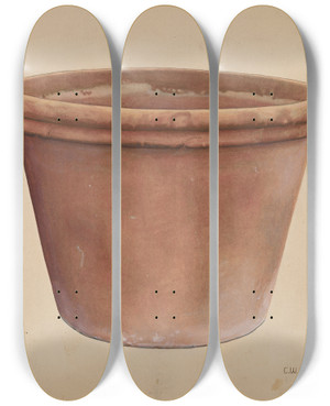 Triptych art skateboard deck of Clarence W Dawson Flower Urn by Clarence W Dawson
