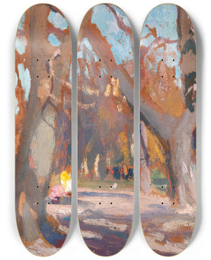 Triptych art skateboard deck of Jan Stanislawski The Planty Park In Krakow_2 by Jan Stanislawski (1860-1907)