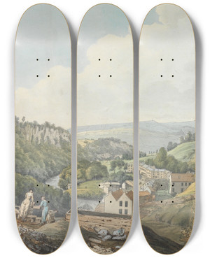 Triptych art skateboard deck of William Day Matlock Baths Derbyshire by William Day (1764-1807)