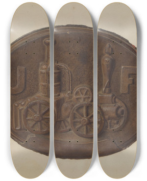 Triptych art skateboard deck of Alf Bruseth Firemark by Alf Bruseth