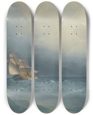 Triptych art skateboard deck of Ivan Konstantinovich Aivazovsky The Lifting Storm by Ivan Konstantinovich Aivazovsky (1817-1900)