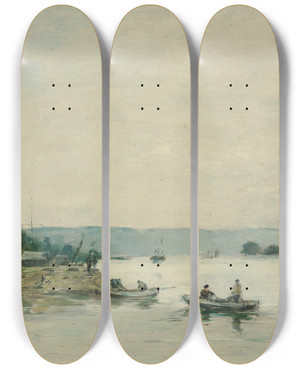 Triptych art skateboard deck of Eugne Boudin La Seine Caudebecencaux by Eugene Boudin (1824-1898)