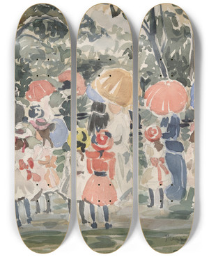 Triptych art skateboard deck of Maurice Prendergast In Thepark by Maurice Prendergast (1858-1924)