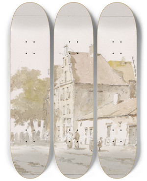 Triptych art skateboard deck of Adrianus Eversen Gezicht Te Sgravenhage by Adrianus Eversen (1818-1897)