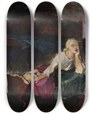 Triptych art skateboard deck of Alvar Cawn Lullaby by Alvar Cawen (1886-1935)