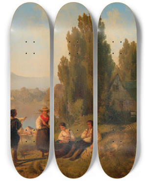 Triptych art skateboard deck of Carl Schlesinger Hirtenszene by Carl Schlesinger (1825-1893)
