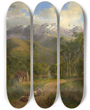 Triptych art skateboard deck of Nicholas Chevalier The Buffalo Ranges by Nicholas Chevalier (1828-1902)