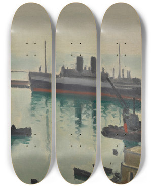 Triptych art skateboard deck of Albert Marquet Le Paquebot by Albert Marquet (1875-1947)