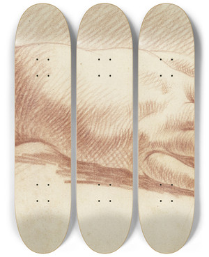 Triptych art skateboard deck of Johann Esaias Nilson Studie Zu Einer Rechten Hand by Johann Esaias Nilson (1721-1788)