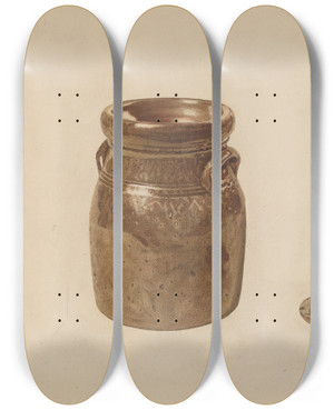 Triptych art skateboard deck of Margaret Golden Crockery Churn by Margaret Golden