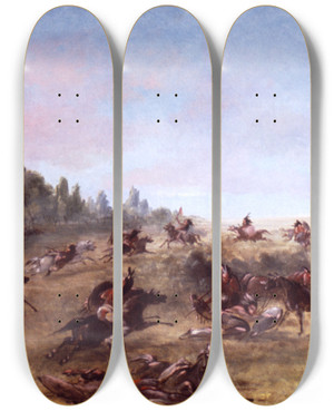 Triptych art skateboard deck of George Catlin Mounted War Party Scouring A Thicket by George Catlin (1796-1872)