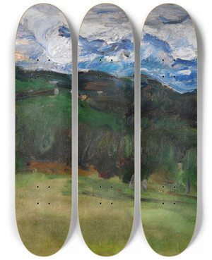 Triptych art skateboard deck of Max Slevogt Gewitter Ber Dem Rosengarten Bei Bozen by Max Slevogt (1868-1932)