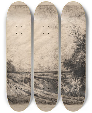 Triptych art skateboard deck of Auguste Louis Lepre La Route De La Houssoye by Auguste Louis Lepere (1849-1918)