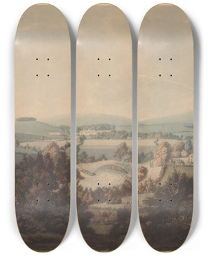 Triptych art skateboard deck of William Green Landscape With River And A Bridge by William Green