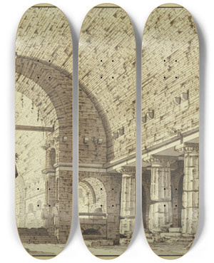 Triptych art skateboard deck of Giorgio Fuentes Zerstrtes Dorisches Gewlbe by Giorgio Fuentes (1756-1821)