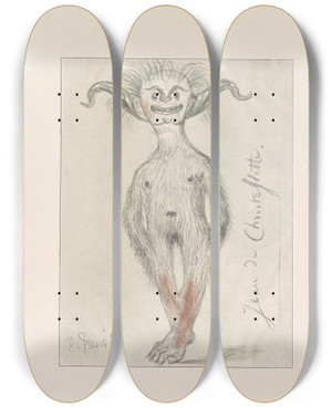 Triptych art skateboard deck of Pierre Puvis De Chavannes Les Caricatures De Puvis De Chavannes Pl33 by Pierre Puvis De Chavannes (1824-1898)