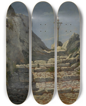 Triptych art skateboard deck of Albert Bierstadt Landscape_1 by Albert Bierstadt (1830-1902)