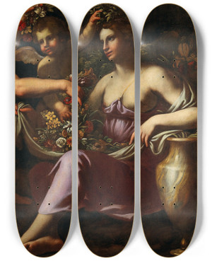 Triptych art skateboard deck of Emilian School Zephyr And Flora by Emilian School
