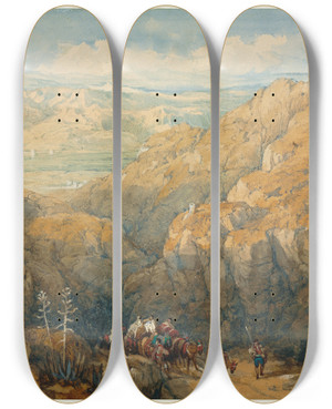 Triptych art skateboard deck of David Roberts Descent Into The Plain Of Granada by David Roberts (1796-1864)