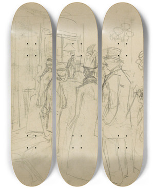 Triptych art skateboard deck of Marius Bauer Rij Van Figuren by Marius Bauer (1867-1932)
