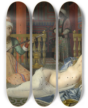 Triptych art skateboard deck of Jean Auguste Dominique Ingres Odalisque Slave And Eunuch by Jean Auguste Dominique Ingres (1780-1867)