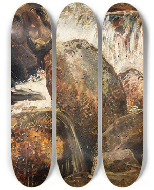 Triptych art skateboard deck of Ernst Josephson Waterfall Study Eggedal by Ernst Josephson (1851-1906)