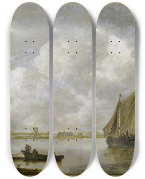 Triptych art skateboard deck of Jan Van Goyen Haarlem Sea_1 by Jan Van Goyen (1596-1656)