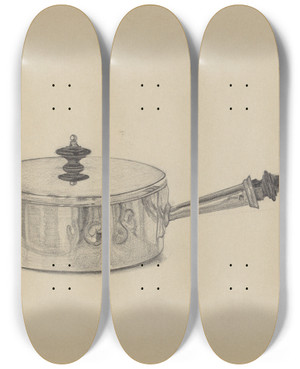 Triptych art skateboard deck of S Brodsky Silver Serving Dish by S Brodsky