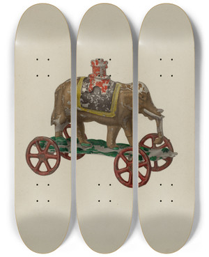 Triptych art skateboard deck of Stanley Chin Toy Elephant by Stanley Chin