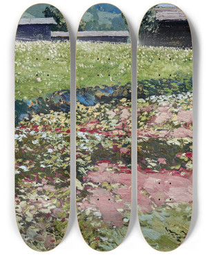 Triptych art skateboard deck of Josef Stoitzner Senninger Wiese 2 by Josef Stoitzner (1884-1951)