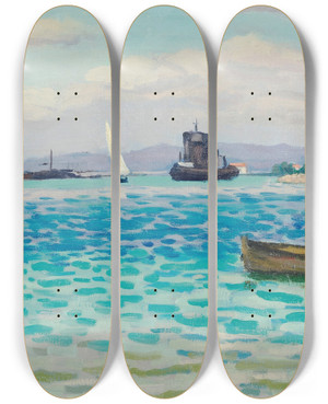 Triptych art skateboard deck of Albert Marquet Le Passeur by Albert Marquet (1875-1947)