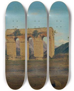 Triptych art skateboard deck of Carl Eduard Onken Rmischer Aqudukt by Carl Eduard Onken (1846-1934)