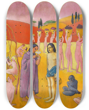 Triptych art skateboard deck of Pierre Girieud Les Vendanges De No Lautomne by Pierre Girieud