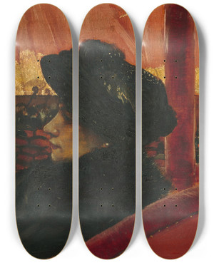Triptych art skateboard deck of Norbert Goeneutte At The Theatre by Norbert Goeneutte (1854-1894)